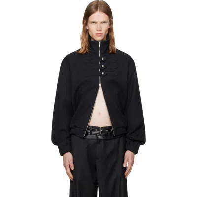 Av Vattev Black Drummer High-neck Jacket In Dark Grey Wool, Blac