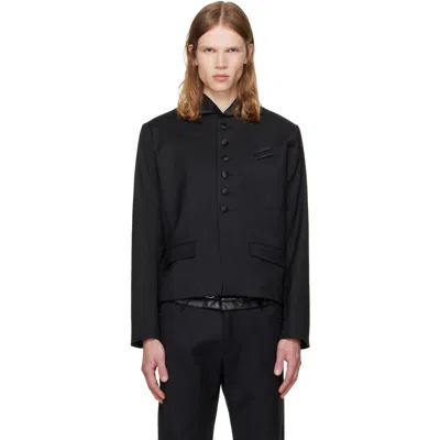 Av Vattev Black Wing Tip Collar Blazer In Black Wool / Black S