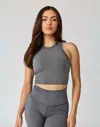 Ava Active Hera High Neck Crop Tank In Grey