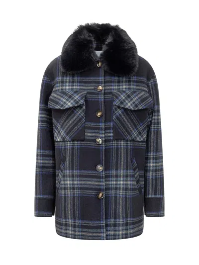 Ava Adore Wool Check Coat In Blue