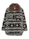 Ava Adore Faux-fur-collar Patterned Jacket In Black