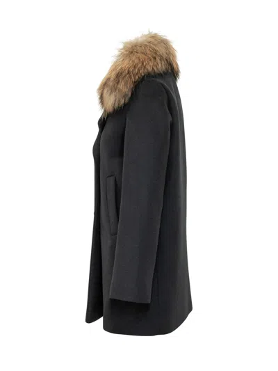 Ava Adore Double-breasted Overcoat With Voluminous Neck In Blu