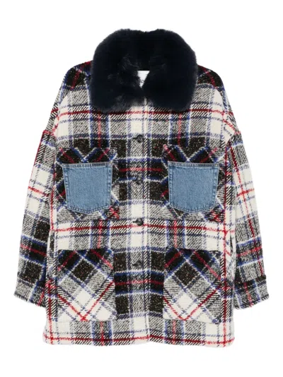 Ava Adore Faux-fur-collar Check-pattern Coat In Multi