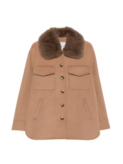 Ava Adore Faux-fur Collar Coat In Brown