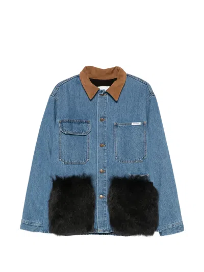 Ava Adore Faux-fur Trim Denim Jacket In Animal Print