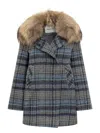 Ava Adore Fur-collar Checked-pattern Coat In Multi