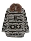 Ava Adore Faux-fur-collar Patterned Jacket In Multi