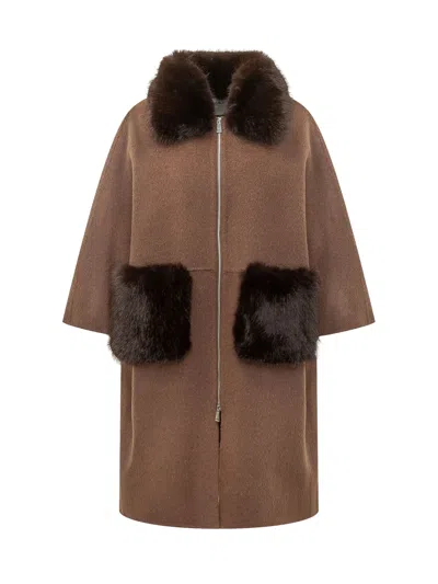 Ava Adore Faux Fur-trim Zip-up Coat In Brown