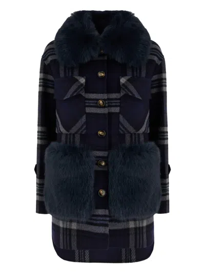 AVA ADORE PLAID FAUX-FUR TRIMMED COAT