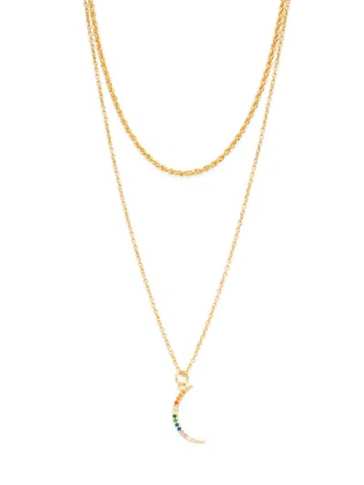 Ava & Aiden Women's 14k Goldplated & Cubic Zirconia Moon Pendant Layered Necklace In Brass