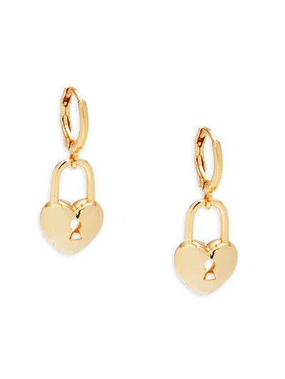 Ava & Aiden Women's 24k Goldplated Heart Lock Charm Huggie Earrings