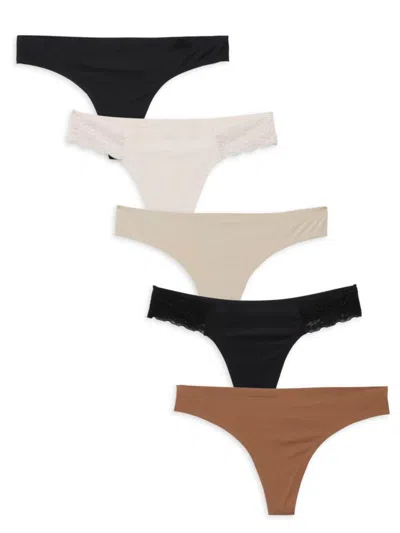 Ava & Aiden Women's 5-pack Solid Thongs In Neutral Combo