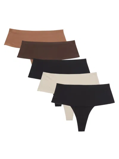Ava & Aiden Women's 5-pack Solid Thongs In Neutral Combo