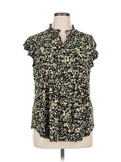 Pre-owned Ava & Grace Short Sleeve Blouse In Black