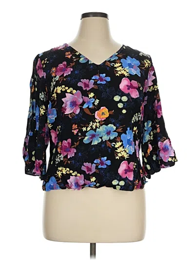 Pre-owned Ava & Viv 3/4 Sleeve Blouse In Black