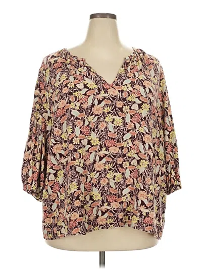 Pre-owned Ava & Viv 3/4 Sleeve Blouse In Brown