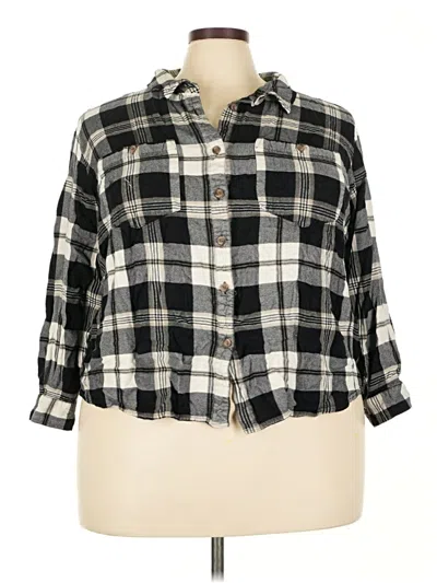 Pre-owned Ava & Viv 3/4 Sleeve Button Down Shirt In Black
