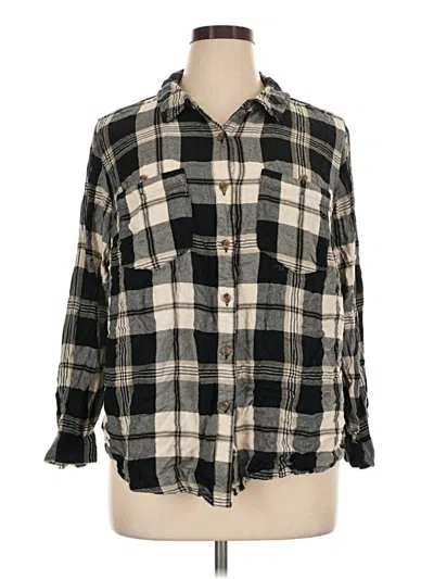 Pre-owned Ava & Viv 3/4 Sleeve Button Down Shirt In Black