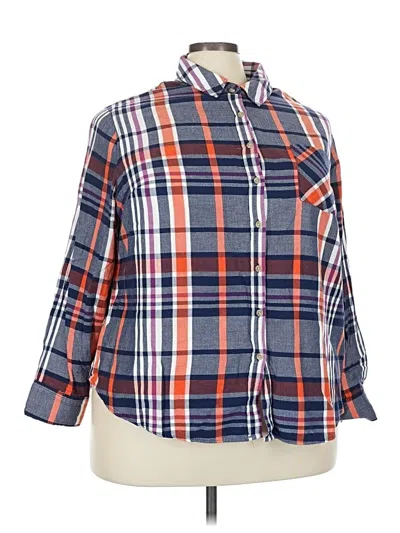 Pre-owned Ava & Viv 3/4 Sleeve Button Down Shirt In Blue