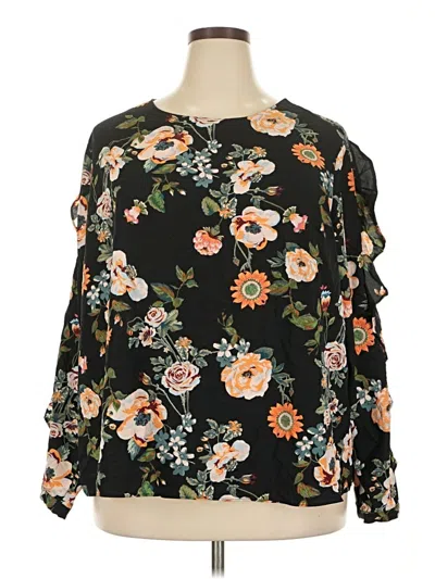 Pre-owned Ava & Viv Long Sleeve Blouse In Black