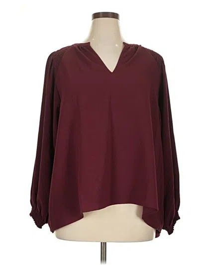 Pre-owned Ava & Viv Long Sleeve Blouse In Burgundy