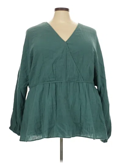 Pre-owned Ava & Viv Long Sleeve Blouse In Teal