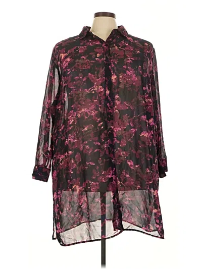 Pre-owned Ava & Viv Long Sleeve Button Down Shirt In Burgundy