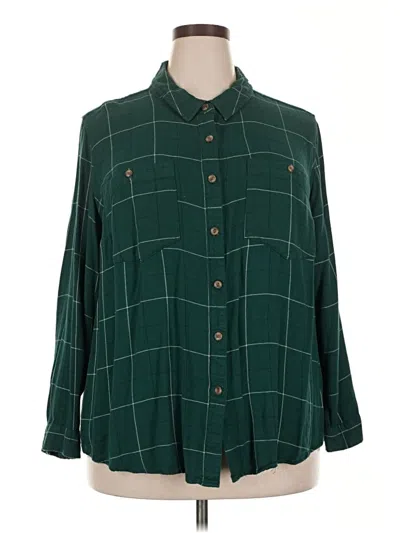Pre-owned Ava & Viv Long Sleeve Button Down Shirt In Green