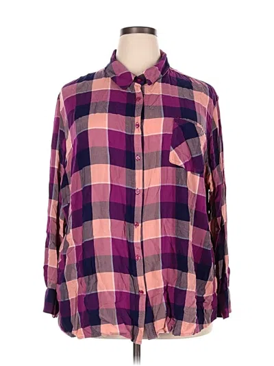 Pre-owned Ava & Viv Long Sleeve Button Down Shirt In Purple