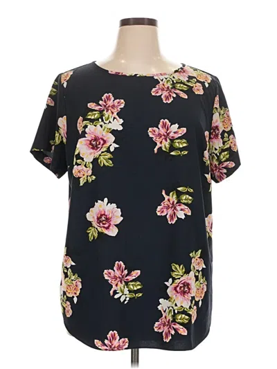 Pre-owned Ava & Viv Short Sleeve Blouse In Black