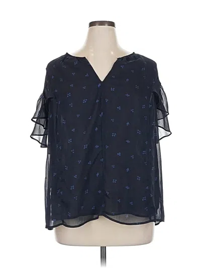 Pre-owned Ava & Viv Short Sleeve Blouse In Blue