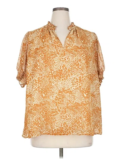 Pre-owned Ava & Viv Short Sleeve Blouse In Gold