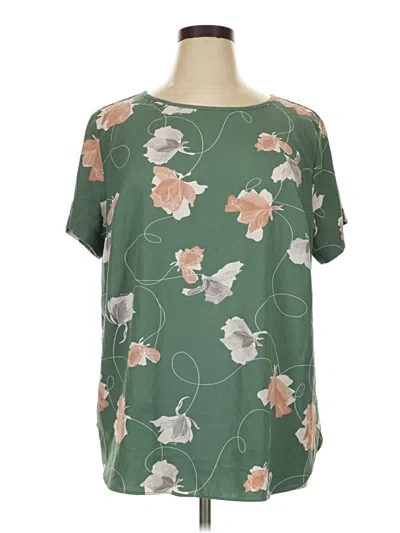 Pre-owned Ava & Viv Short Sleeve Blouse In Green