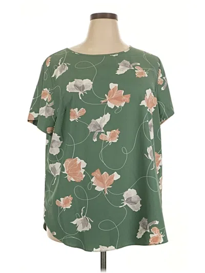 Pre-owned Ava & Viv Short Sleeve Blouse In Green