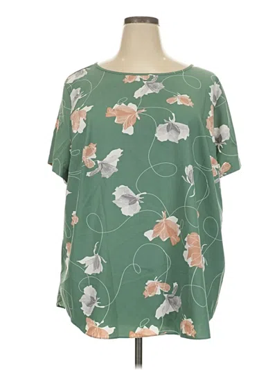 Pre-owned Ava & Viv Short Sleeve Blouse In Green