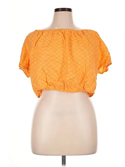 Pre-owned Ava & Viv Short Sleeve Blouse In Orange