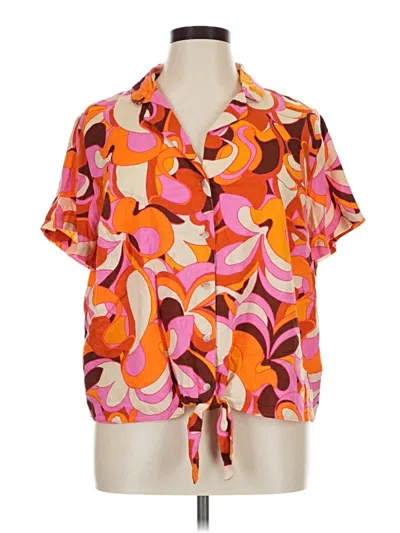 Pre-owned Ava & Viv Short Sleeve Blouse In Orange