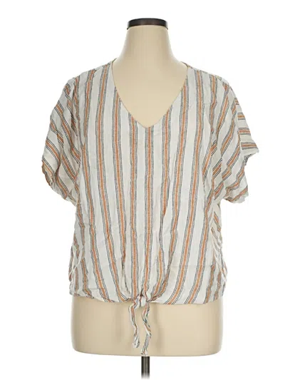 Pre-owned Ava & Viv Short Sleeve Blouse In Tan