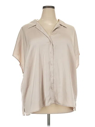 Pre-owned Ava & Viv Short Sleeve Blouse In Tan