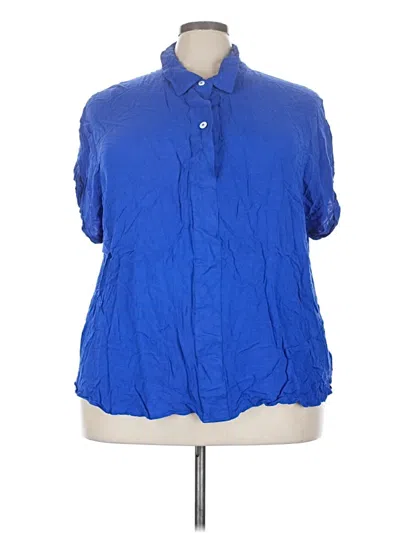 Pre-owned Ava & Viv Short Sleeve Button Down Shirt In Blue