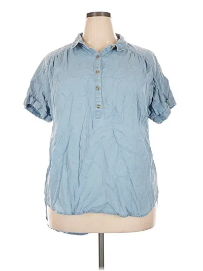 Pre-owned Ava & Viv Short Sleeve Button Down Shirt In Blue