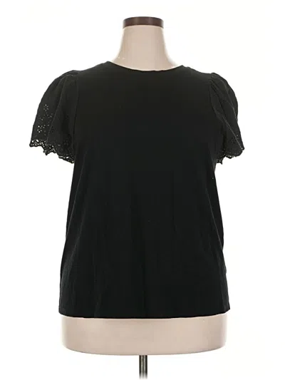 Pre-owned Ava & Viv Short Sleeve Top Black Ruffles Neckline Tops