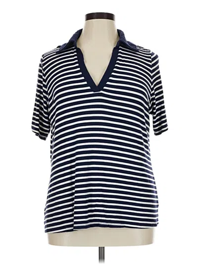 Pre-owned Ava & Viv Short Sleeve Top Blue Stripes Pattern V-neck Tops