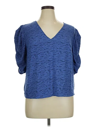 Pre-owned Ava & Viv Short Sleeve Top Blue V-neck Tops