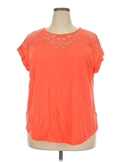 Pre-owned Ava & Viv Short Sleeve Top Orange Keyhole Neckline Tops