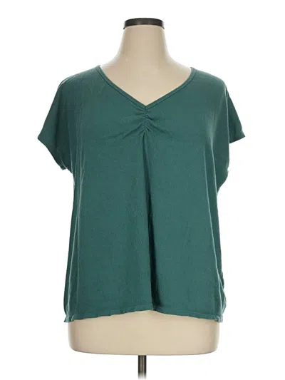 Pre-owned Ava & Viv Short Sleeve Top Teal V-neck Tops