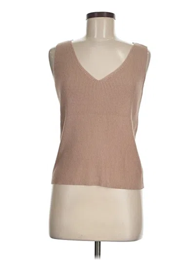Pre-owned Ava & Viv Sleeveless Top Tan V Neck Tops In Brown