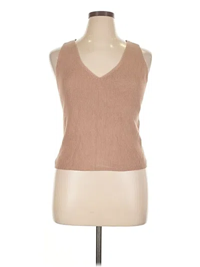 Pre-owned Ava & Viv Sleeveless Top Tan V Neck Tops In Brown