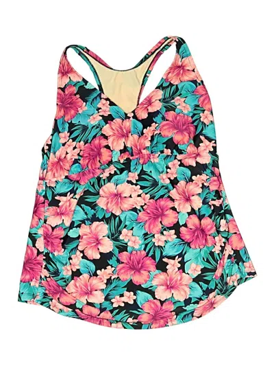 Pre-owned Ava & Viv Swimsuit Top Teal Floral Pattern Swimwear