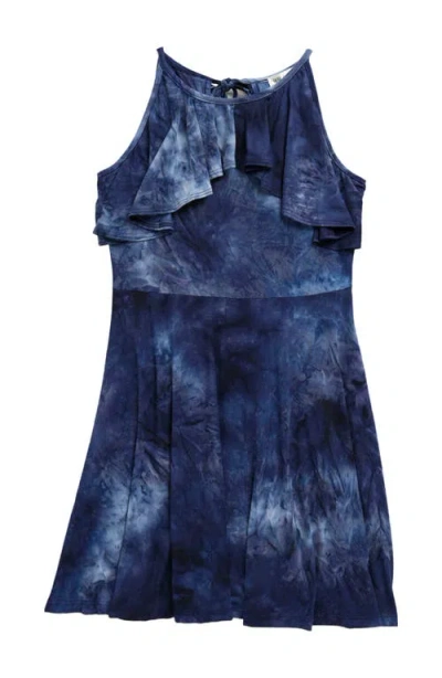 Ava & Yelly Kids' Ava And Yelly Ruffle Tie Dye Sleeveless Dress In Blue